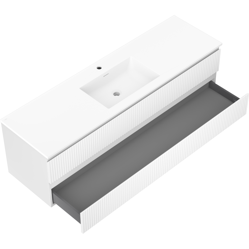 Mexen Rivel bathroom cabinet 160 cm with Otis washbasin, 2 drawers, fluted, white matte - 91A20-16047-2-BFF01-W18M01