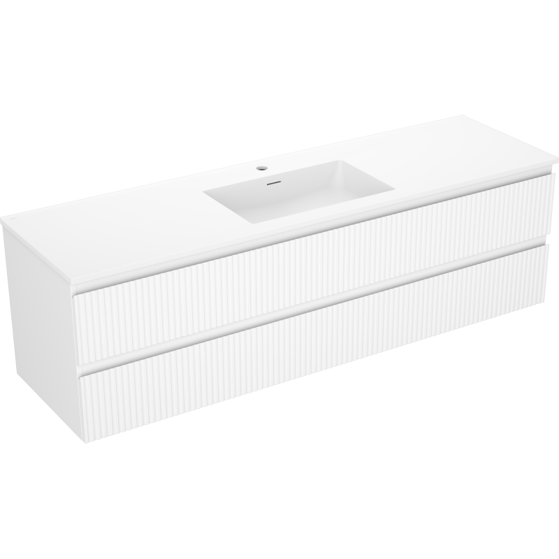 Mexen Rivel Badezimmerschrank 160 cm mit Waschbecken Otis, 2 Schubladen, geriffelt, weiß matt - 91A20-16047-2-BFF01-W18M01