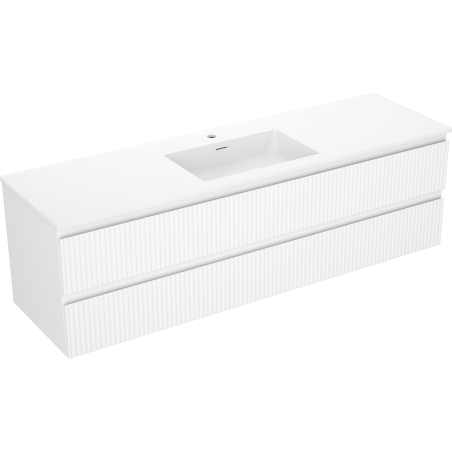 Mexen Rivel bathroom cabinet 160 cm with Otis washbasin, 2 drawers, fluted, white matte - 91A20-16047-2-BFF01-W18M01