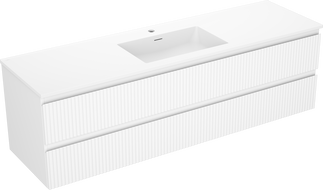 Mexen Rivel Badezimmerschrank 160 cm mit Waschbecken Otis, 2 Schubladen, geriffelt, weiß matt - 91A20-16047-2-BFF01-W18M01