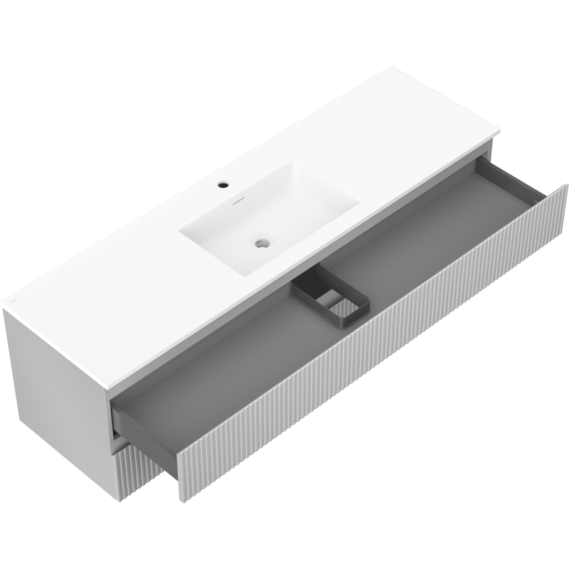 Mexen Rivel armario de baño de 160 cm con lavabo Otis, 2 cajones, estriado, gris mate/blanco mate - 91A20-16047-2-BFF62-W18M0