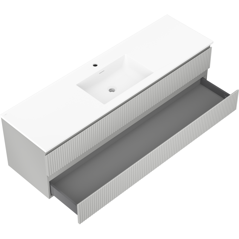 Mexen Rivel armario de baño de 160 cm con lavabo Otis, 2 cajones, estriado, gris mate/blanco mate - 91A20-16047-2-BFF62-W18M0