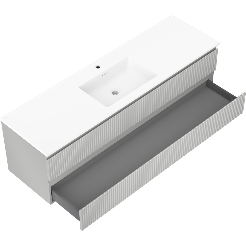 Mexen Rivel Buedzëmmer Cabinet 160 cm mat Uacht assen, 2 Schulen, gerillt, gro matte/wäiss matte - 91A20-16047-2-BFF62-W18M0