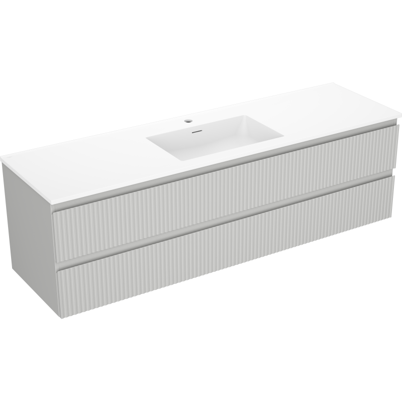 Mexen Rivel armario de baño de 160 cm con lavabo Otis, 2 cajones, estriado, gris mate/blanco mate - 91A20-16047-2-BFF62-W18M0