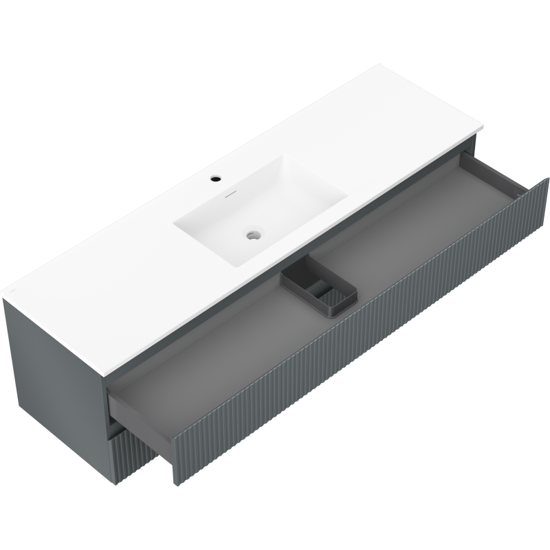 Mexen Rivel badkamerkast 160 cm met wasbak Otis, 2 laden, gegroefd, grafiet mat/wit mat - 91A20-16047-2-BFF66-W18M