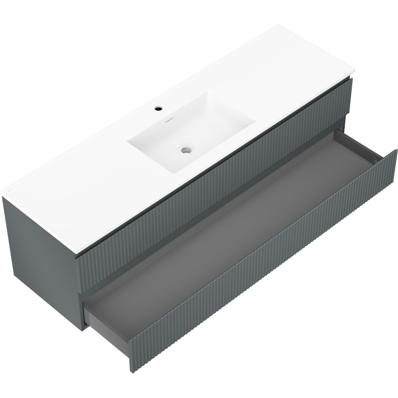 Mexen Rivel badkamerkast 160 cm met wasbak Otis, 2 laden, gegroefd, grafiet mat/wit mat - 91A20-16047-2-BFF66-W18M