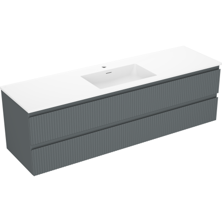 Mexen Rivel badkamerkast 160 cm met Otis wastafel, 2 lades, geribbeld, grafiet mat/wit mat - 91A20-16047-2-BFF66-W18M