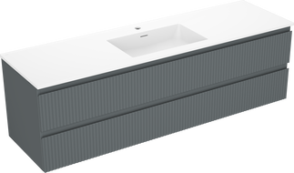 Mexen Rivel mueble de baño de 160 cm con lavabo Otis, 2 cajones, acanalado, grafito mate/blanco mate - 91A20-16047-2-BFF66-W18M