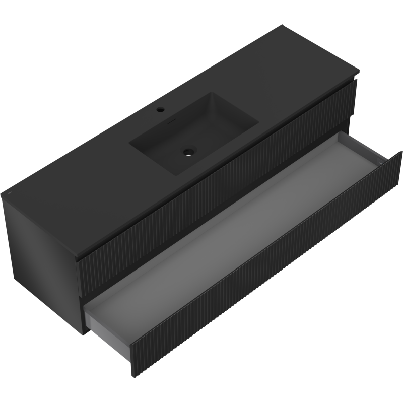 Mexen Rivel Badezimmerschrank 160 cm mit Waschbecken Otis, 2 Schubladen, gerillt, schwarz matt - 91A20-16047-2-BFF71-W18M71