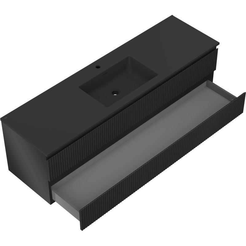 Mexen Rivel gabinete de baño 160 cm con lavabo Otis, 2 cajones, con canales, negro mate - 91A20-16047-2-BFF71-W18M71