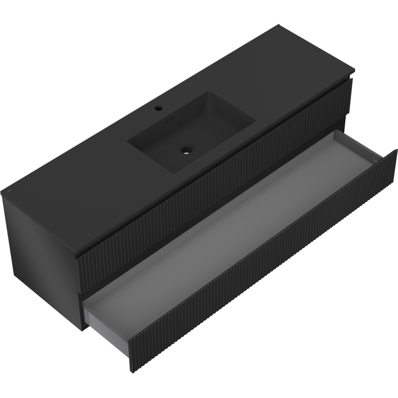 Mexen Rivel meuble de salle de bain 160 cm avec lavabo Otis, 2 tiroirs, rainuré, noir mat - 91A20-16047-2-BFF71-W18M71