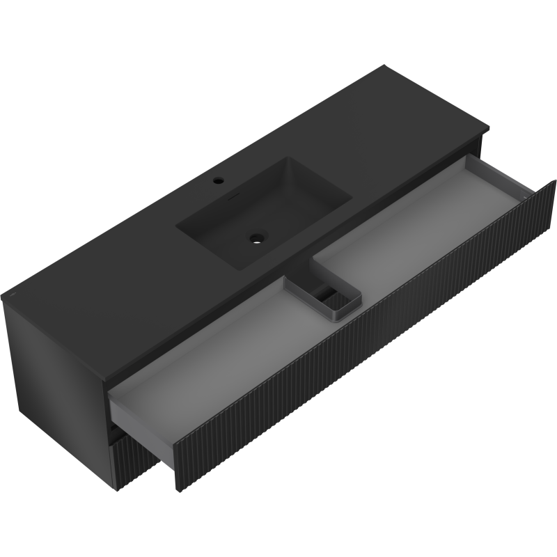 Mexen Rivel gabinete de baño 160 cm con lavabo Otis, 2 cajones, con canales, negro mate - 91A20-16047-2-BFF71-W18M71