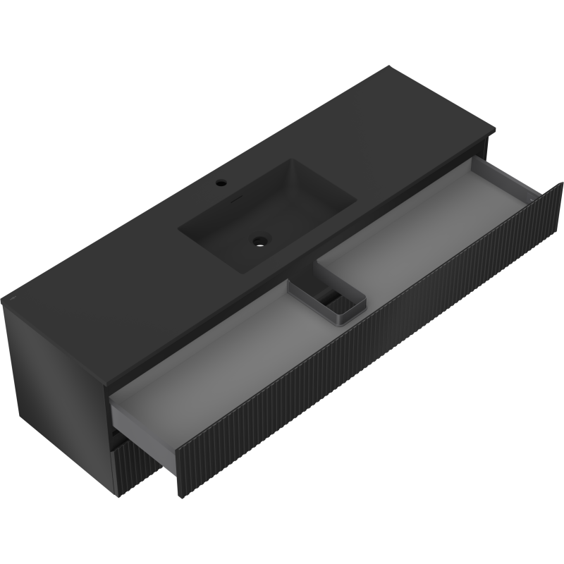 Mexen Rivel Mobiletto da bagno 160 cm con lavabo Otis, 2 cassetti, scanalato, nero opaco - 91A20-16047-2-BFF71-W18M71