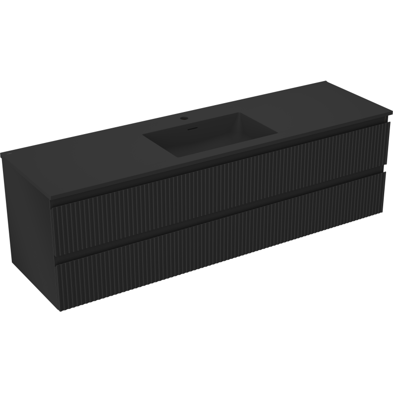 Mexen Rivel 160 cm Bathroom Cabinet with Otis Basin, 2 Drawers, Grooved, Black Matte - 91A20-16047-2-BFF71-W18M71
