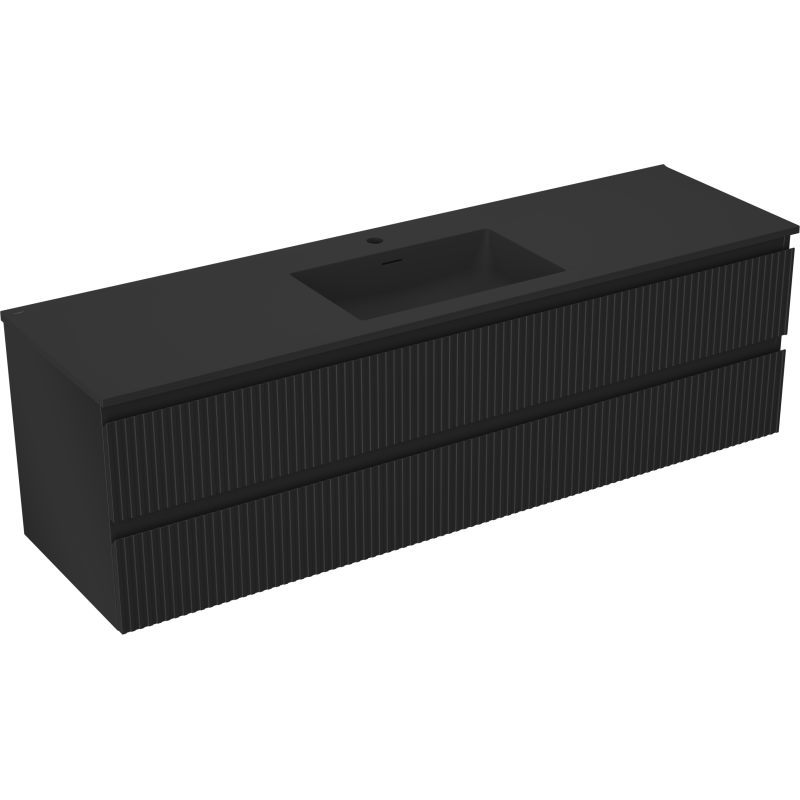 Mexen Rivel gabinete de baño 160 cm con lavabo Otis, 2 cajones, con canales, negro mate - 91A20-16047-2-BFF71-W18M71