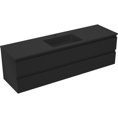 Mexen Rivel 160 cm Bathroom Cabinet with Otis Basin, 2 Drawers, Grooved, Black Matte - 91A20-16047-2-BFF71-W18M71