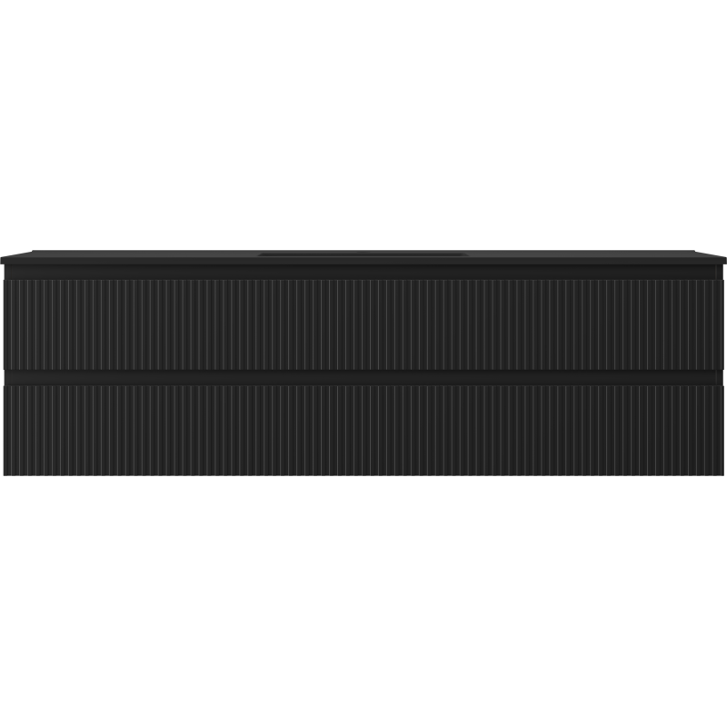 Mexen Rivel 160 cm Bathroom Cabinet with Otis Basin, 2 Drawers, Grooved, Black Matte - 91A20-16047-2-BFF71-W18M71