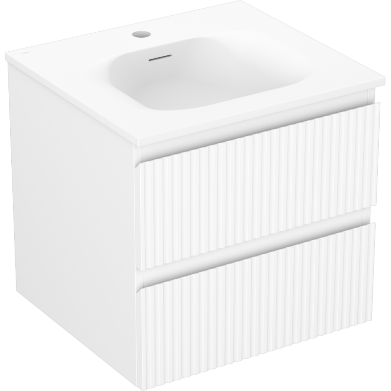 Mexen Rivel Badezimmerschrank 50 cm mit Waschbecken Vela, 2 Schubladen, gerillt, weiß matt - 91A20-05047-2-BFF01-W23M01
