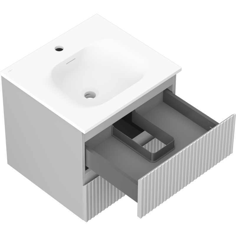 Mexen Rivel meuble de salle de bain 50 cm avec lavabo Vela, 2 tiroirs, rainuré, gris mat/blanc mat - 91A20-05047-2-BFF62-W23M01