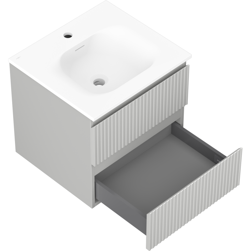 Mexen Rivel meuble de salle de bain 50 cm avec lavabo Vela, 2 tiroirs, rainuré, gris mat/blanc mat - 91A20-05047-2-BFF62-W23M01