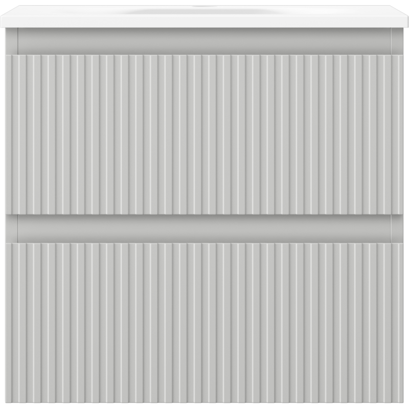 Mexen Rivel Badezimmerschrank 50 cm mit Waschbecken Vela, 2 Schubladen, geriffelt, grau matt/weiß matt