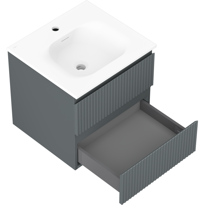 Mexen Rivel armario de baño de 50 cm con lavabo Vela, 2 cajones, ranurado, grafito mate/blanco mate