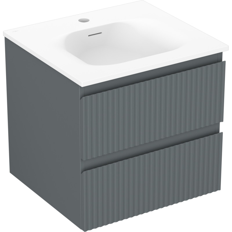 Mexen Rivel 50 cm Bathroom Cabinet with Vela Sink, 2 Drawers, Fluted, Matte Graphite/Matte White - 91A20-05047-2-BFF66-W23M01