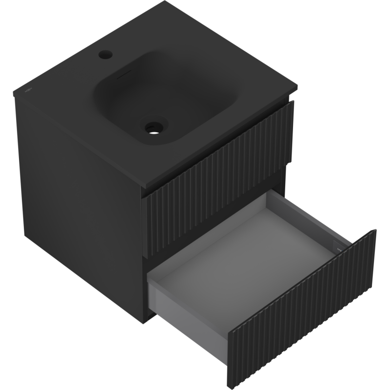 Mexen Rivel mobile da bagno 50 cm con lavabo Vela, 2 cassetti, scanalato, nero opaco - 91A20-05047-2-BFF71-W23M71