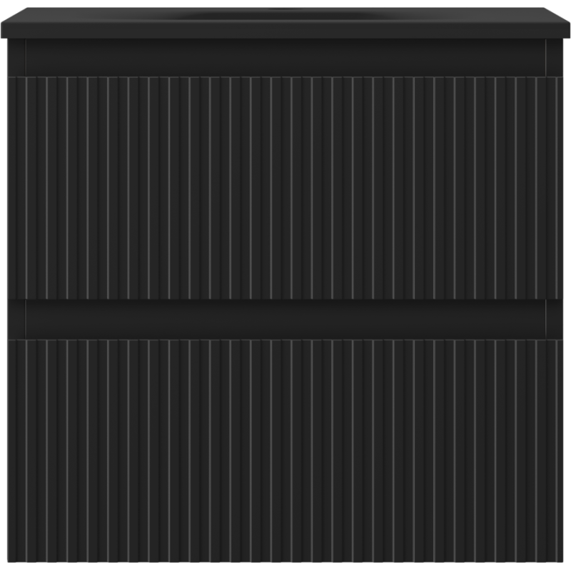 Mexen Rivel Badezimmerschrank 50 cm mit Waschbecken Vela, 2 Schubladen, gerillt, schwarz matt - 91A20-05047-2-BFF71-W23M71