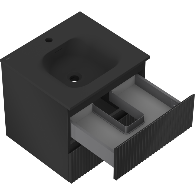 Mexen Rivel badrumsskåp 50 cm med tvättställ Vela, 2 lådor, räfflad , matt svart - 91A20-05047-2-BFF71-W23M71