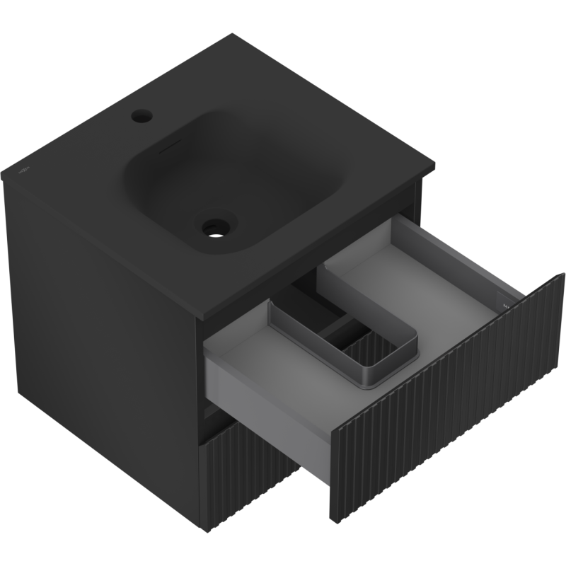 Mexen Rivel mueble de baño de 50 cm con lavabo Vela, 2 cajones, acanalado, negro mate - 91A20-05047-2-BFF71-W23M71