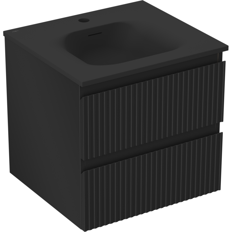 Mexen Rivel badrumsskåp 50 cm med tvättställ Vela, 2 lådor, räfflad , matt svart - 91A20-05047-2-BFF71-W23M71