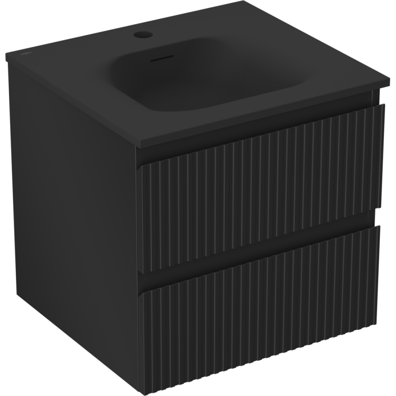 Mexen Rivel meuble de salle de bain 50 cm avec lavabo Vela, 2 tiroirs, rainuré, noir mat - 91A20-05047-2-BFF71-W23M71