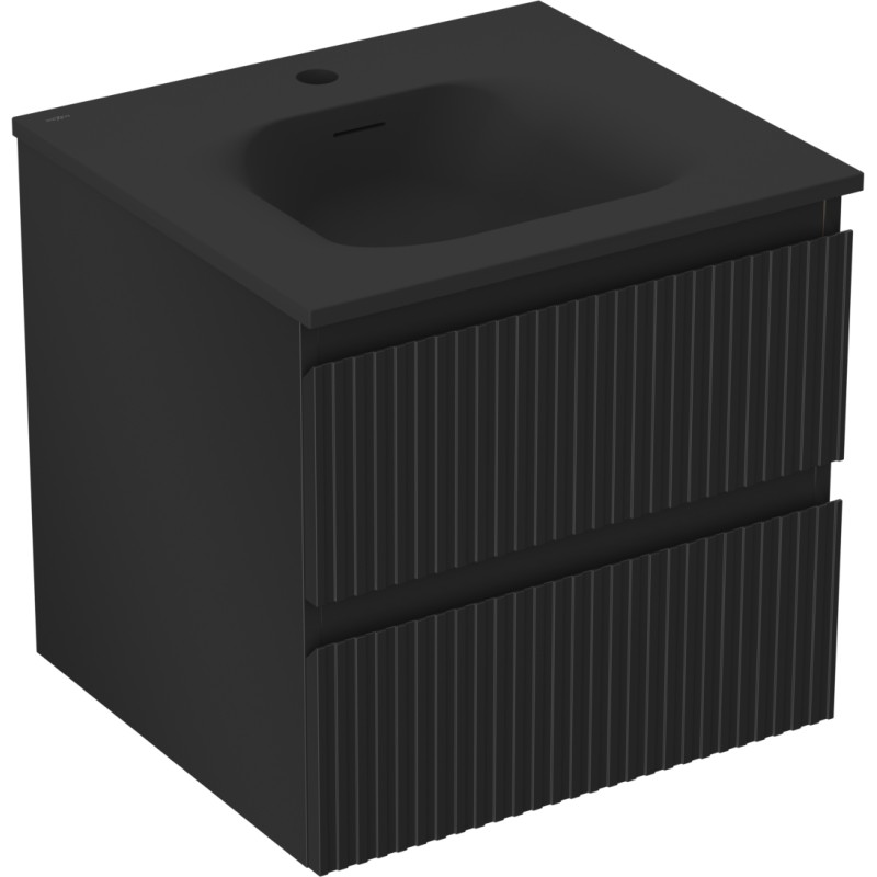 Mexen Rivel mobile bagno 50 cm con lavabo Vela, 2 cassetti, scanalato, nero opaco - 91A20-05047-2-BFF71-W23M71