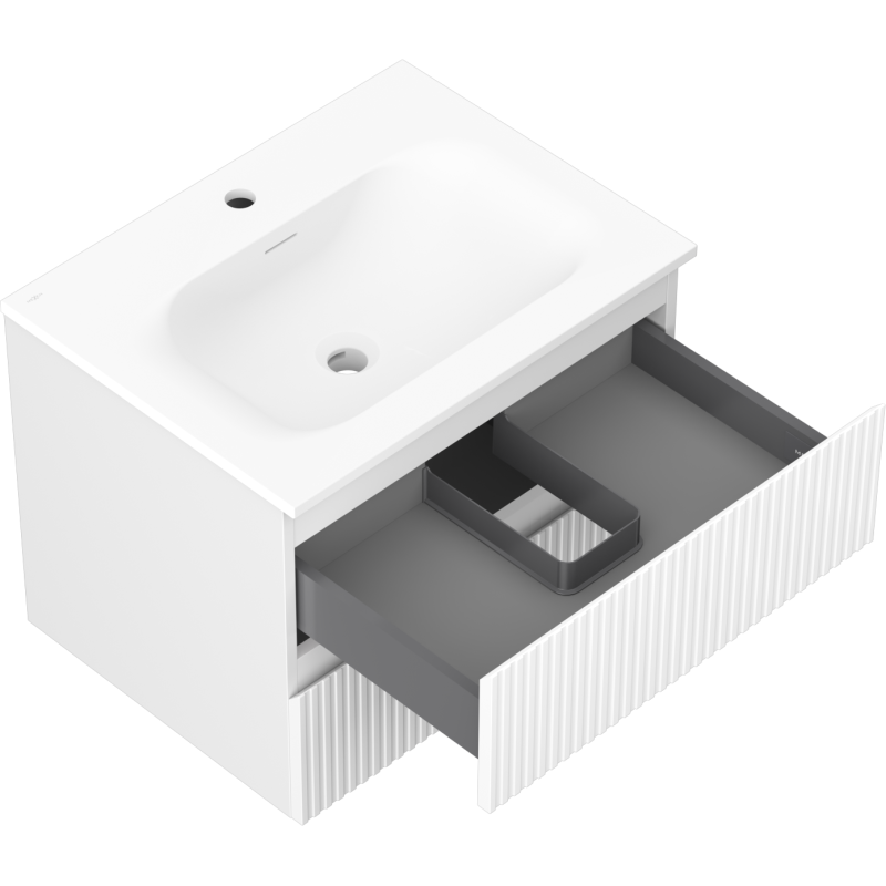 Mexen Rivel szafka łazienkowa 60 cm z umywalką Vela, 2 szuflady, ryflowana , biała mat - 91A20-06047-2-BFF01-W23M01