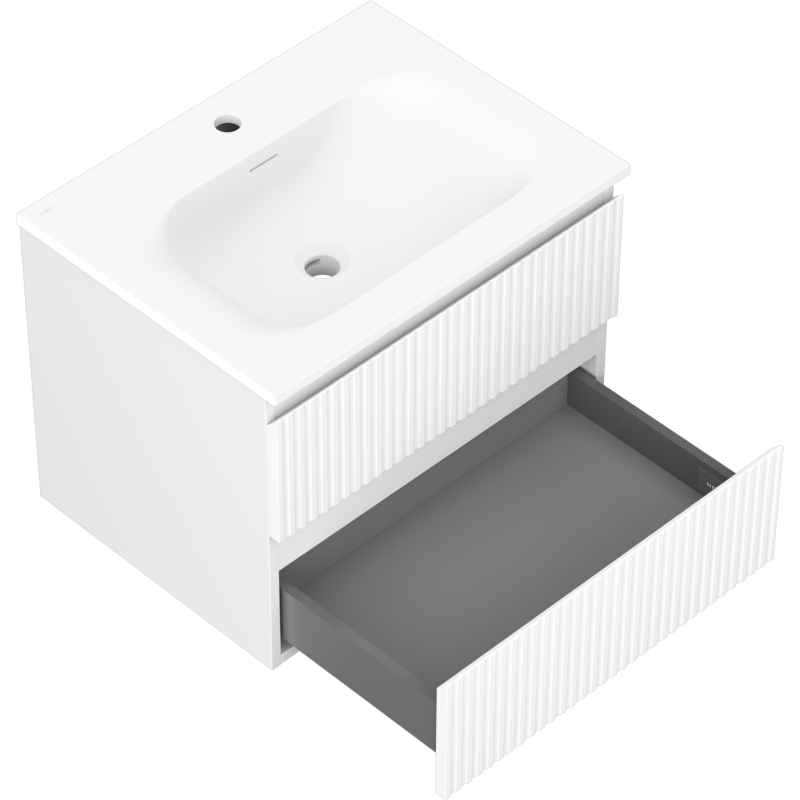 Mexen Rivel mobile da bagno 60 cm con lavabo Vela, 2 cassetti, scanalato, bianco opaco - 91A20-06047-2-BFF01-W23M01