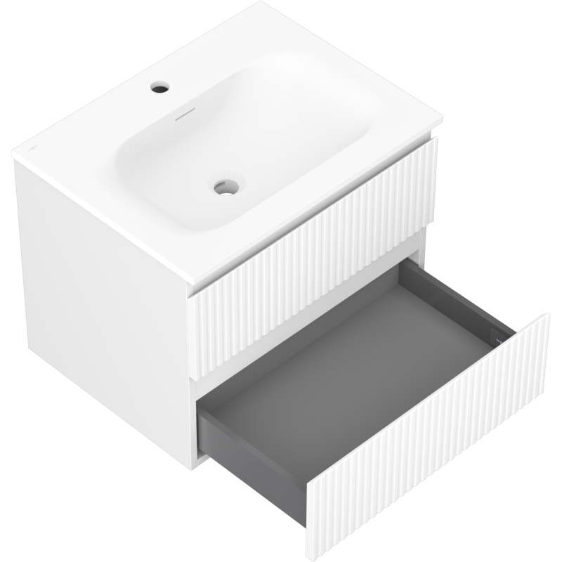 Mexen Rivel szafka łazienkowa 60 cm z umywalką Vela, 2 szuflady, ryflowana , biała mat - 91A20-06047-2-BFF01-W23M01