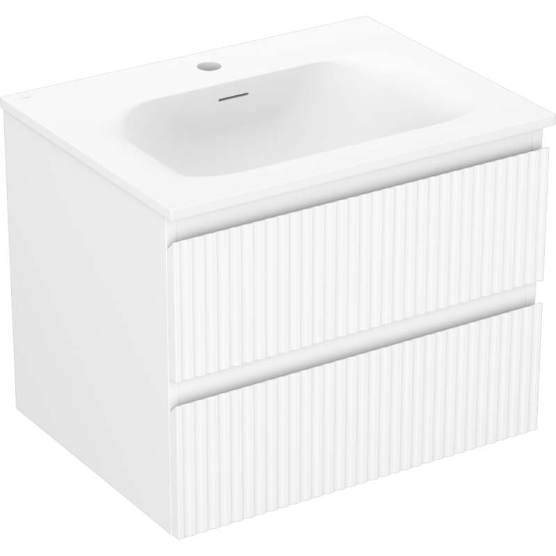 Mexen Rivel bathroom cabinet 60 cm with Vela washbasin, 2 drawers, grooved, white matte - 91A20-06047-2-BFF01-W23M01