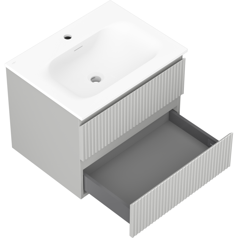 Mexen Rivel armario de baño 60 cm con lavabo Vela, 2 cajones, estriado, gris mate/blanco mate - 91A20-06047-2-BFF62-W23M01