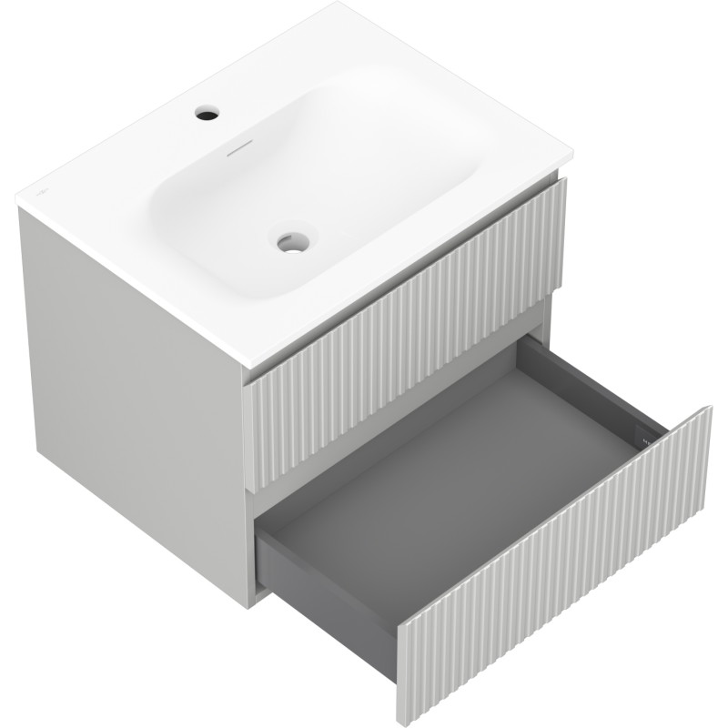 Mexen Rivel badkamerkast 60 cm met wastafel Vela, 2 lades, gefreesd, grijs mat/wit mat - 91A20-06047-2-BFF62-W23M01