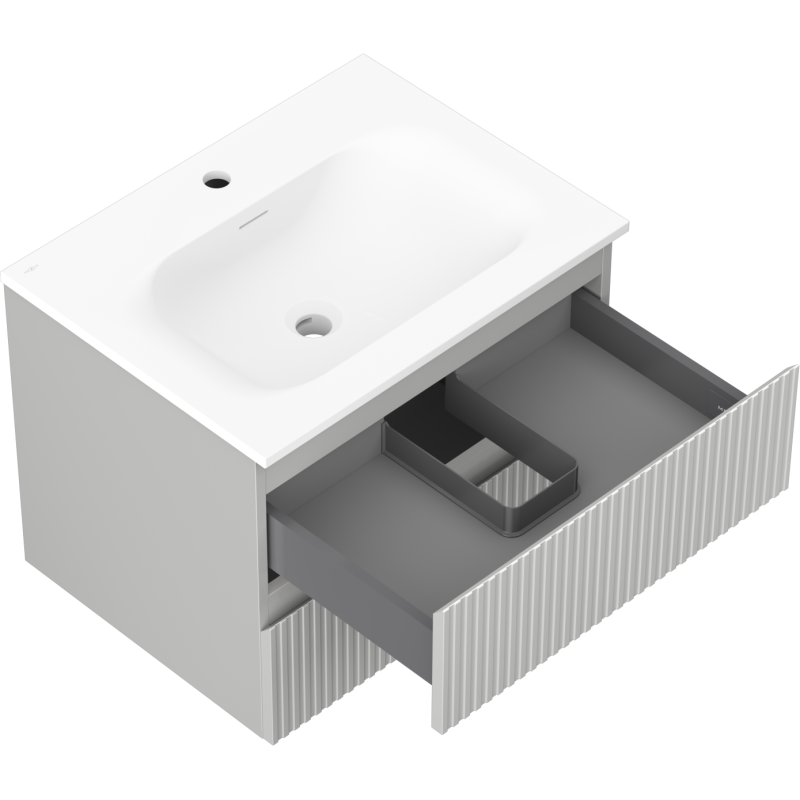 Mexen Rivel armario de baño 60 cm con lavabo Vela, 2 cajones, estriado, gris mate/blanco mate - 91A20-06047-2-BFF62-W23M01