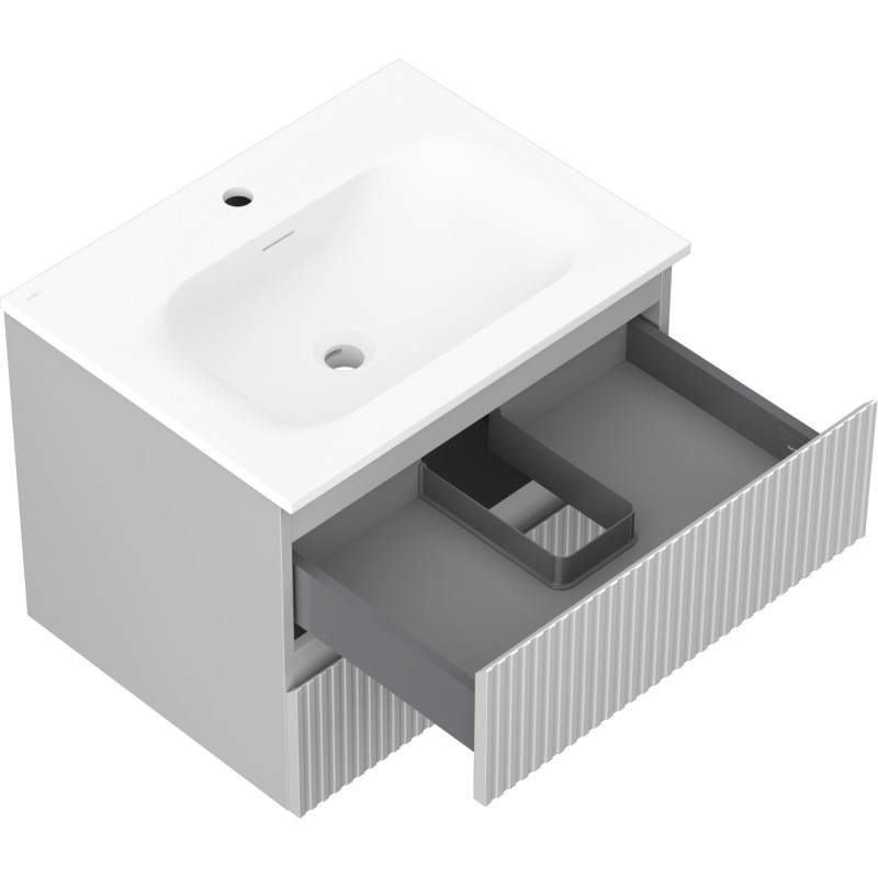 Mexen Rivel armario de baño de 60 cm con lavabo Vela, 2 cajones, acanalado, gris mate/blanco mate - 91A20-06047-2-BFF62-W23M01