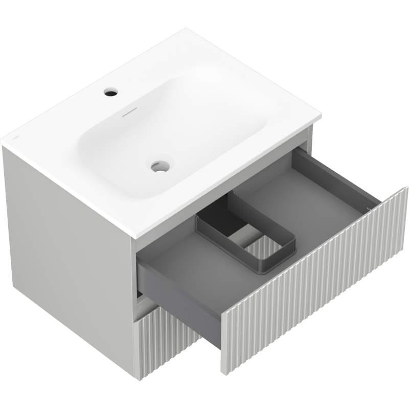 Mexen Rivel Mobile da bagno 60 cm con lavabo Vela, 2 cassetti, scanalato, grigio opaco/bianco opaco - 91A20-06047-2-BFF62-W23M01