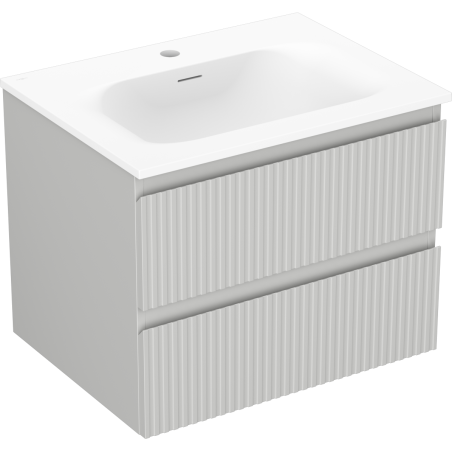 Mexen Rivel meuble de salle de bain 60 cm avec lavabo Vela, 2 tiroirs, rainuré, gris mat/blanc mat - 91A20-06047-2-BFF62-W23M01