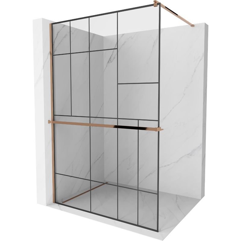 Mexen Kioto+ painel de chuveiro com prateleira Walk-in 80 x 200 cm, padrão preto, ouro rosa - 800-080-121-60-78