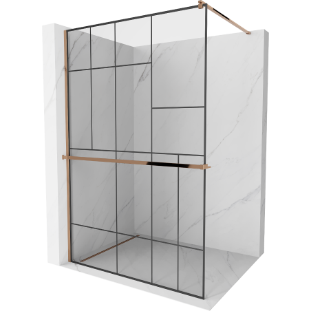 Mexen Kioto+ ścianka prysznicowa z półką Walk-in 80 x 200 cm, czarny wzór, różowe złoto - 800-080-121-60-78