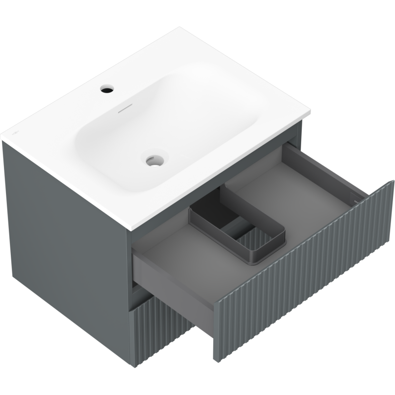 Mexen Rivel kylpyhuonekaappi 60 cm altaalla Vela, 2 laatikkoa, uritettu, grafiitinharmaa matta/valkoinen matta -