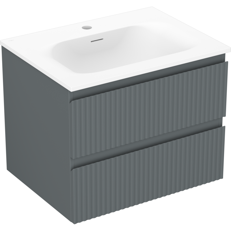 Mexen Rivel kylpyhuonekaappi 60 cm altaalla Vela, 2 laatikkoa, uritettu, grafiitinharmaa matta/valkoinen matta -