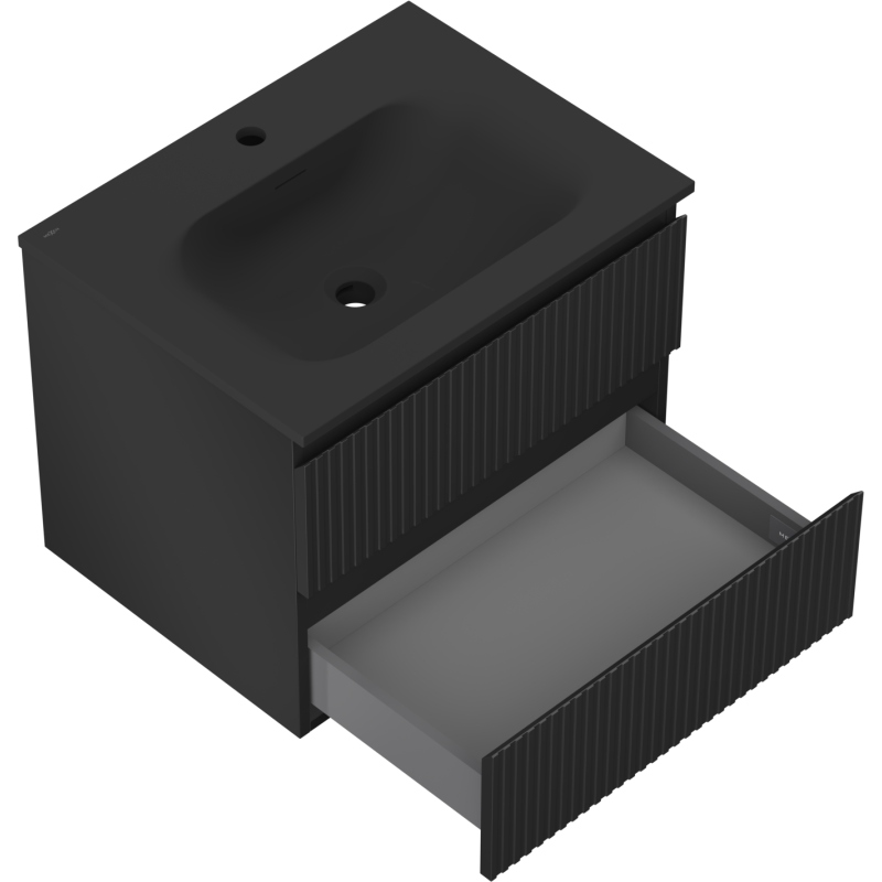 Mexen Rivel armadietto da bagno 60 cm con lavabo Vela, 2 cassetti, scanalato, nero opaco - 91A20-06047-2-BFF71-W23M71