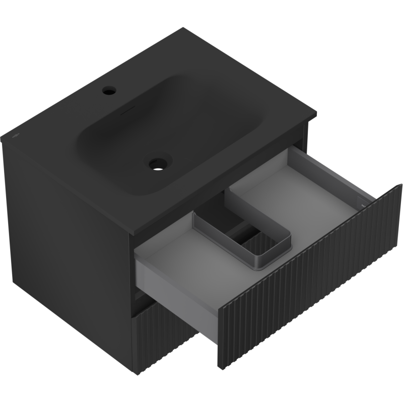 Mexen Rivel armadietto da bagno 60 cm con lavabo Vela, 2 cassetti, scanalato, nero opaco - 91A20-06047-2-BFF71-W23M71